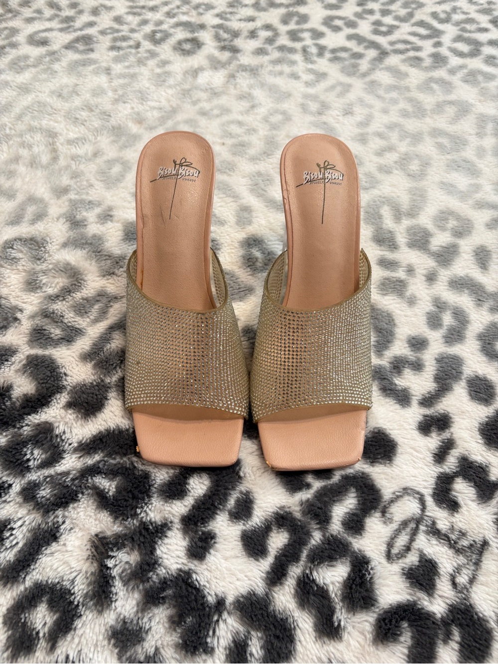 Bisou Bisou Silver Rhinestone Mules With Clear Heel